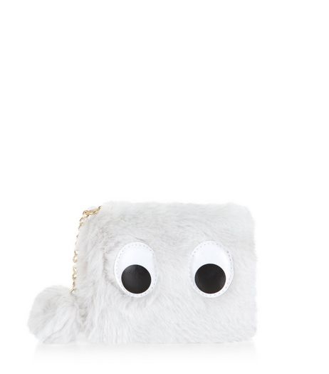 Grey Faux Fur Googly Eyes Purse | New Look