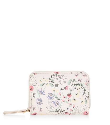 Shell Pink Orchid Floral Print Zip Top Card Holder | New Look