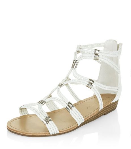 Wide Fit White Plaited Strap Sandals | New Look