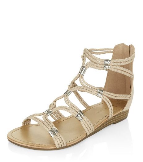Wide Fit Stone Plaited Strap Sandals | New Look