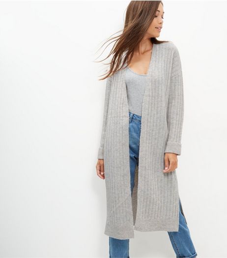 Cream Ribbed Split Side Longline Cardigan | New Look