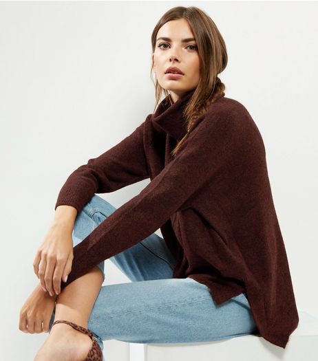 Brown Cowl Neck Step Hem Jumper | New Look