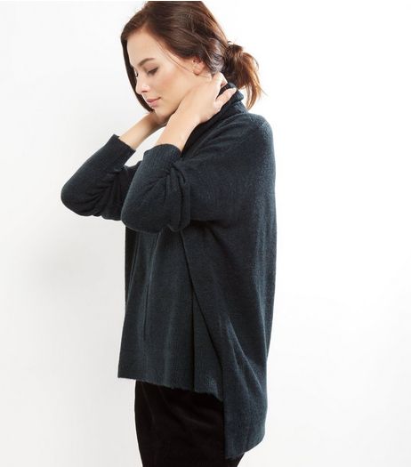Dark Green Cowl Neck Step Hem Jumper | New Look