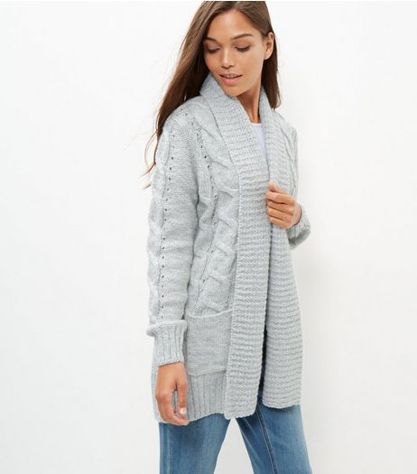 Pale Grey Cable Knit Carigan | New Look