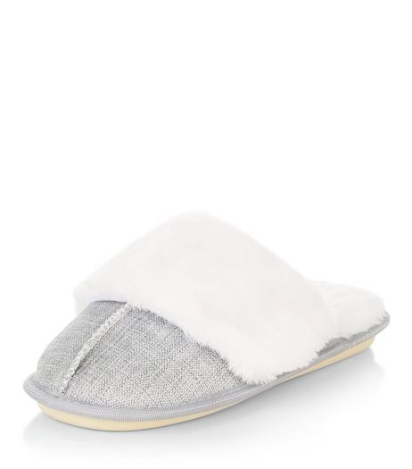 Grey Canvas Flecked Mule Slippers | New Look