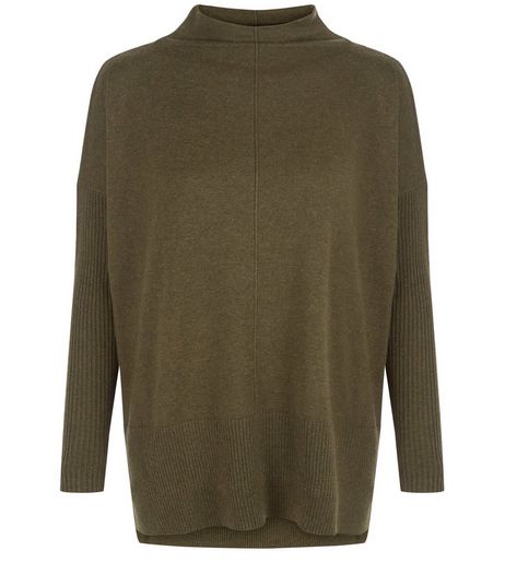 Dark Green Funnel Neck Step Hem Boxy Jumper | New Look
