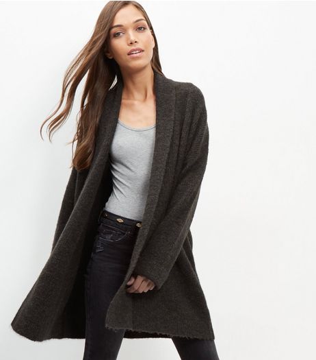 Dark Green Collared Longline Cardigan | New Look