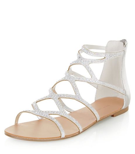 Silver Diamante Embellished Cut Out Sandals | New Look