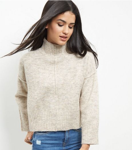 Cream Wide Sleeve Turtle Neck Cropped Jumper | New Look