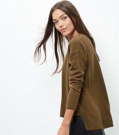 Khaki Ribbed Trim Boxy Jumper | New Look