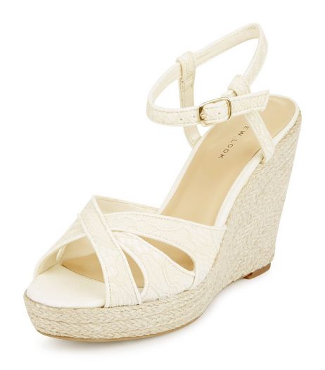 Cream Lace Espadrille Wedges | New Look