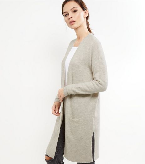 Cream Ribbed Split Side Longline Cardigan | New Look