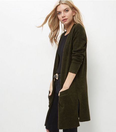 Khaki Ribbed Longline Cardigan | New Look