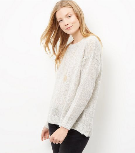 Pale Grey Ribbed Trim Jumper | New Look