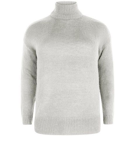 Curves Grey Funnel Neck Ribbed Jumper | New Look