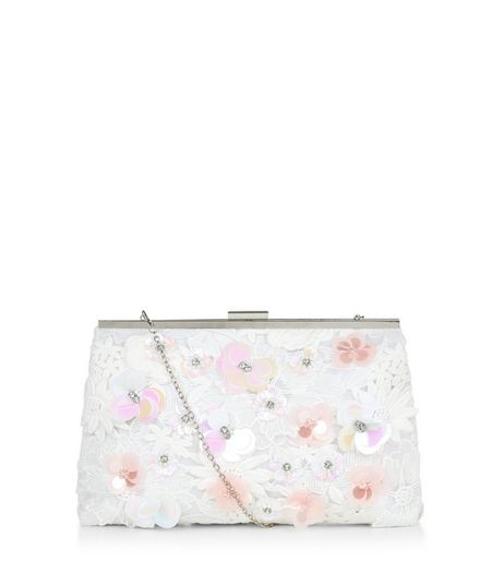 White Lace 3D Flower Frame Clutch | New Look
