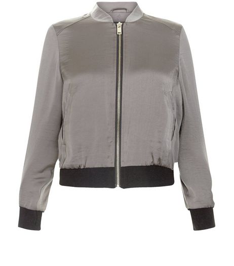 Petite Khaki Sateen Bomber Jacket | New Look