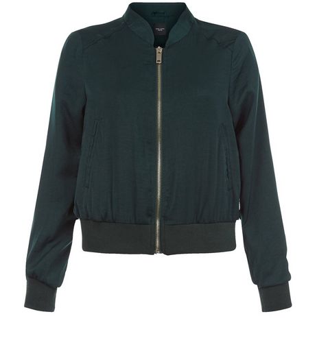 Petite Dark Green Sateen Bomber Jacket | New Look