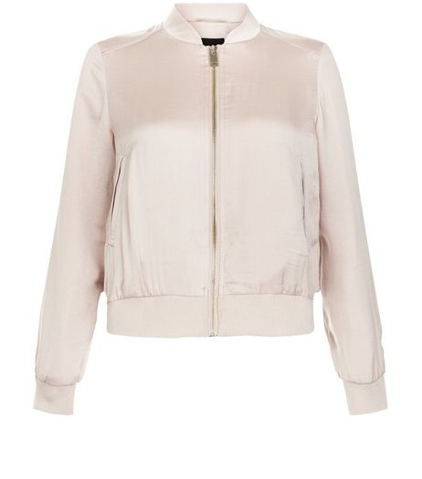 Petite Shell Pink Sateen Bomber Jacket | New Look