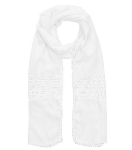 White Crochet Panel Longline Scarf | New Look