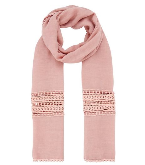 Pink Crochet Panel Longline Scarf | New Look