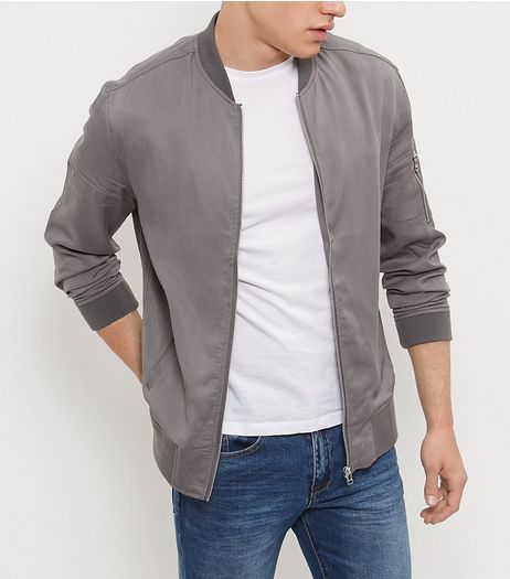 Grey Zip Sleeve Bomber Jacket | New Look