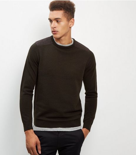 Dark Green Textured Patch Jumper | New Look