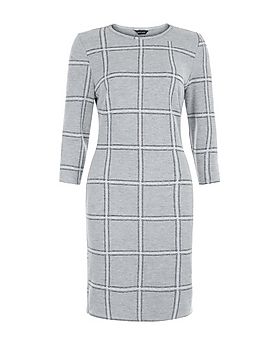 Light Grey Grid Check 1/2 Sleeve Bodycon Dress  | New Look