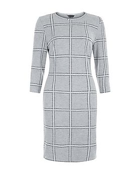 Light Grey Grid Check 1/2 Sleeve Bodycon Dress | New Look