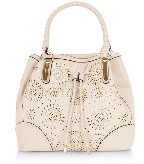 Cream Floral Laser Cut Out Duffle Bag | New Look