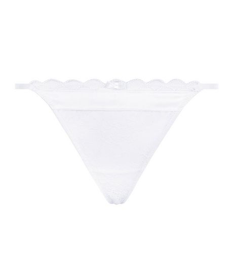 Cream Scallop Hem Embroidered Thong | New Look