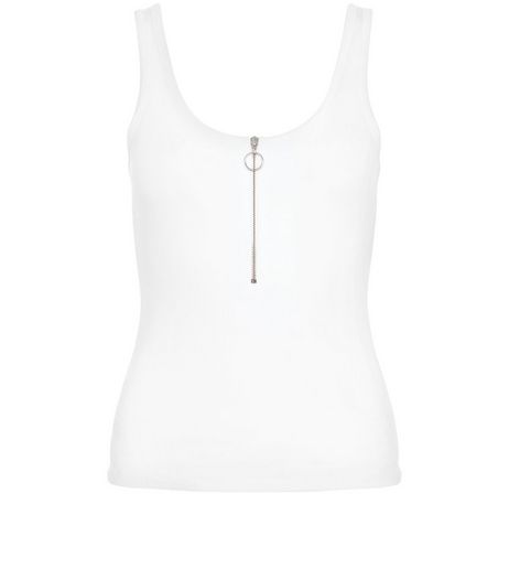 White Ribbed Zip Front Vest | New Look