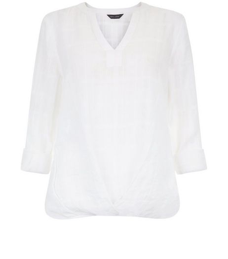 White Cotton Embroidered Tuck Front Blouse | New Look