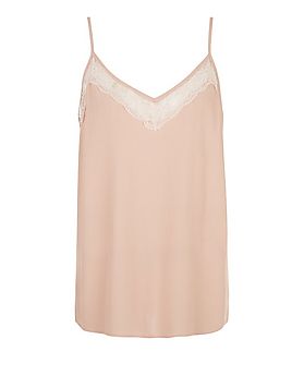 Shell Pink Lace Trim Cami  | New Look