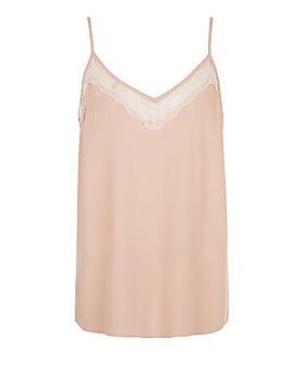 Shell Pink Lace Trim Cami | New Look