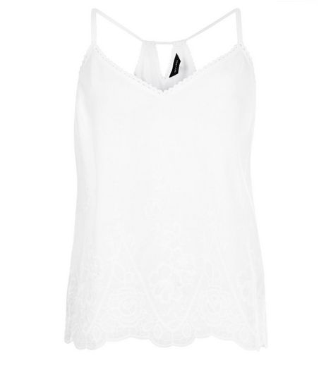 White Embroidered Panel Cami | New Look