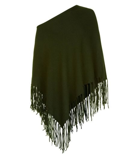Khaki Fringed Poncho | New Look