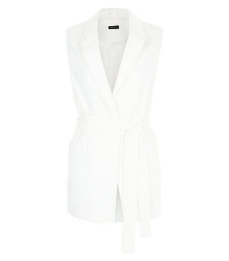 White Tie Waist Sleeveless Blazer | New Look