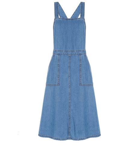 Blue Denim Pinafore Midi Dress | New Look