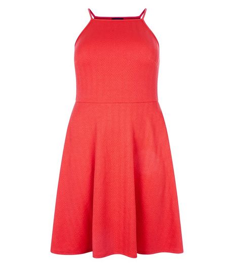 Curves Red Textured Strappy Dress | New Look