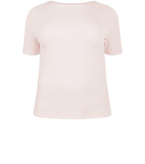 Curves Pink Ribbed 1/2 Sleeve Top | New Look