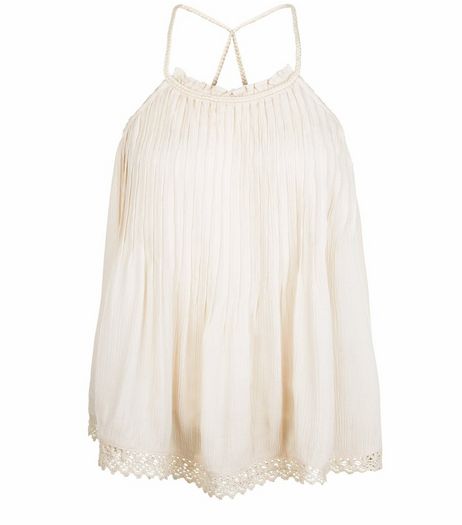 Petite Shell Pink Pleated Crochet Trim Cami | New Look