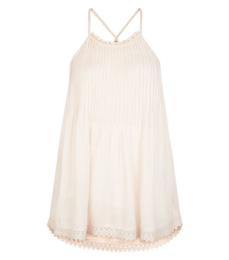 Tall Shell Pink Pleated Crochet Trim Cami | New Look