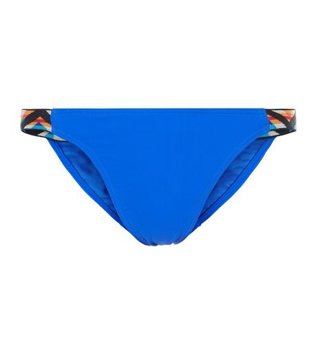 Blue Zig Zag Tape Strappy Bikini Bottoms | New Look