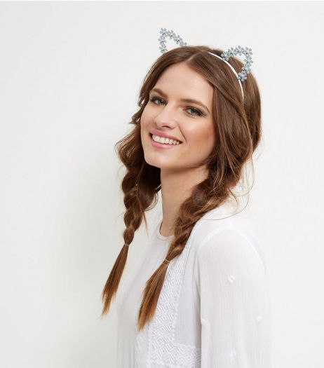 Blue Flower Cat Ears Headband | New Look