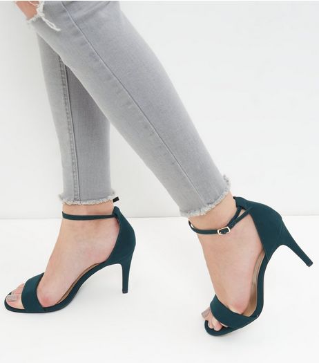 Dark Green Suedette Ankle Strap Heeled Sandals | New Look