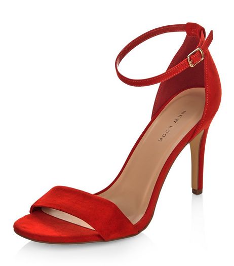 Bright Red Suedette Ankle Strap Heeled Sandals | New Look