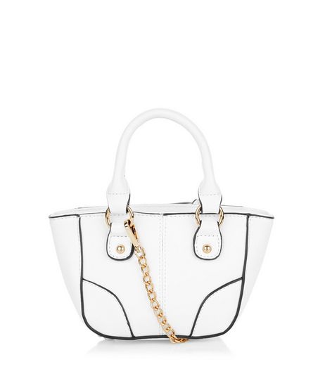 White Contrast Trim Mini Tote Bag | New Look