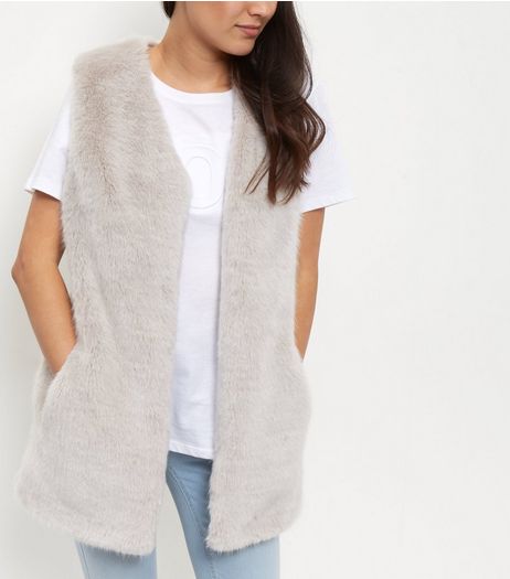 Grey Faux Fur Longline Gilet | New Look