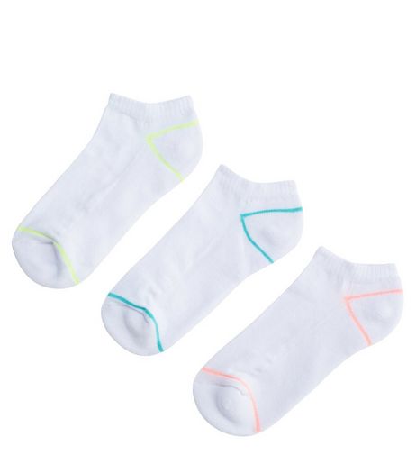 3 Pack White Contrast Trim Trainer Socks | New Look